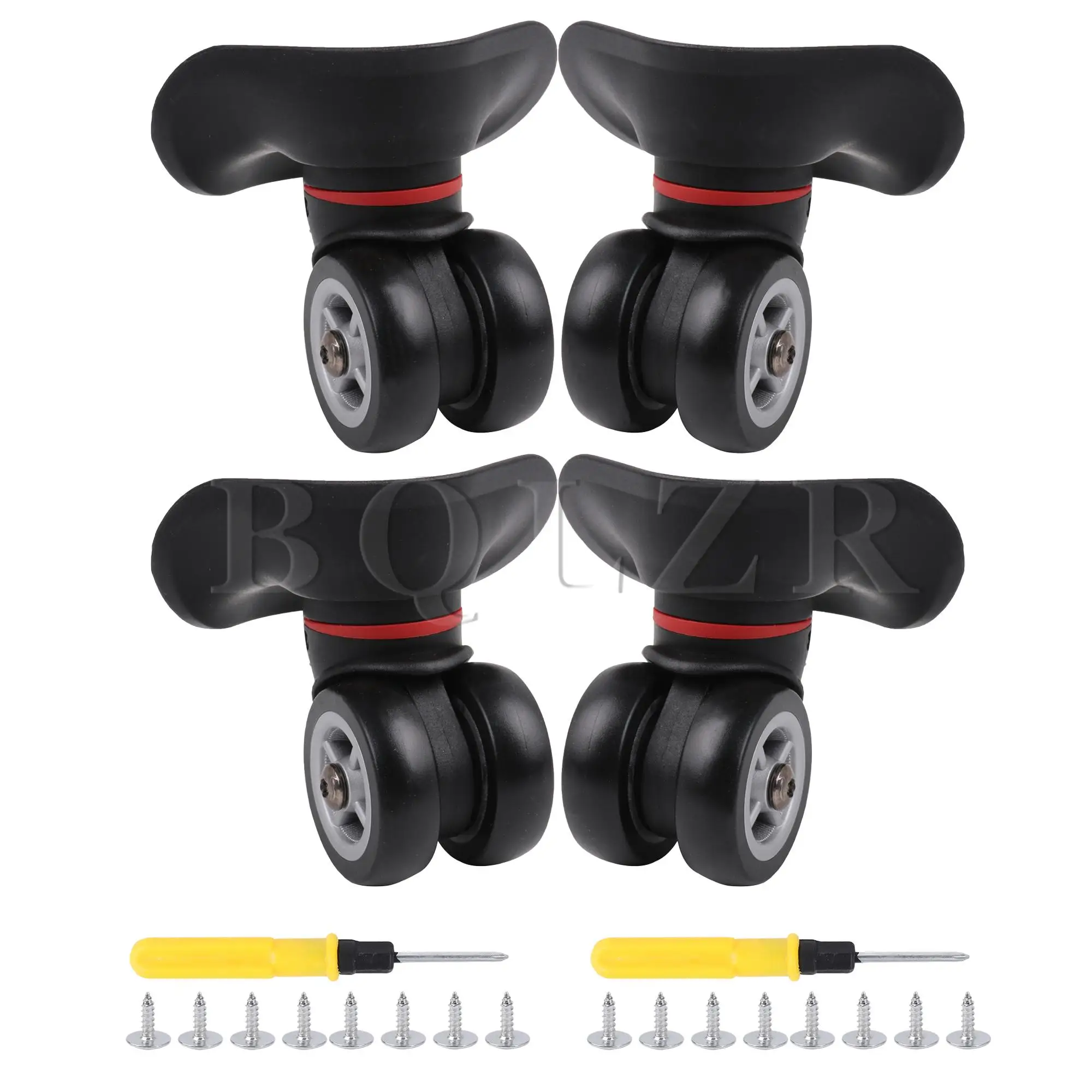 BQLZR 4 Pcs W042 Black Left and Right Suitcase Caster Wheels with 16 Screws