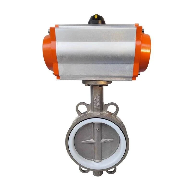 High quality D671F-16P Stainless Steel Wafer type Pneumatic PTFE Butterfly Valve DN150 DN200