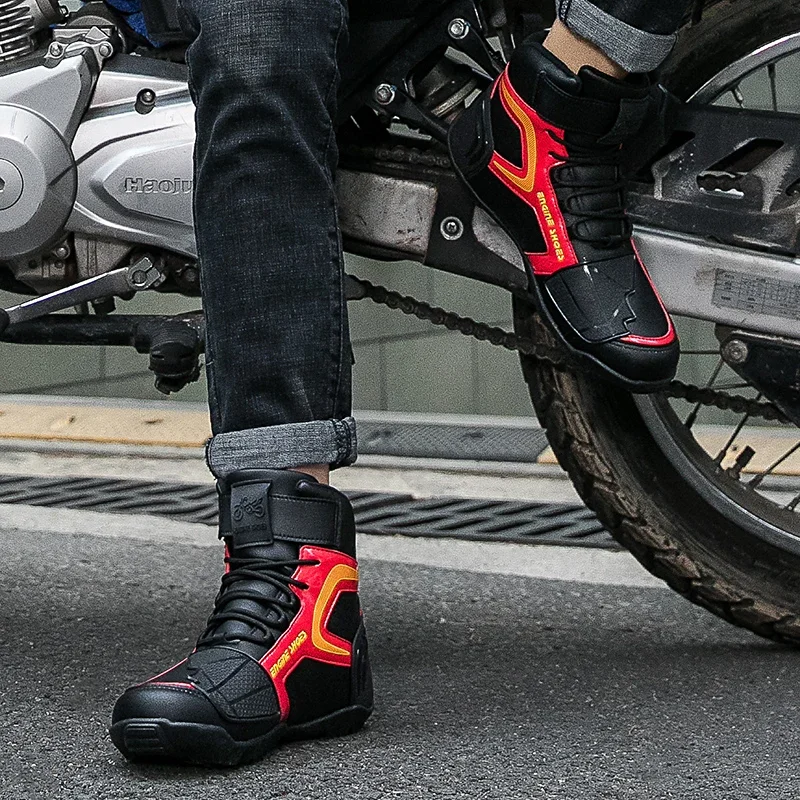 Men Leather Motos Breathable Anti Slip Wear-resistant Riders Boots Motorbike Racing Ankle Length Shoes 2024 New Motorcycle Boots