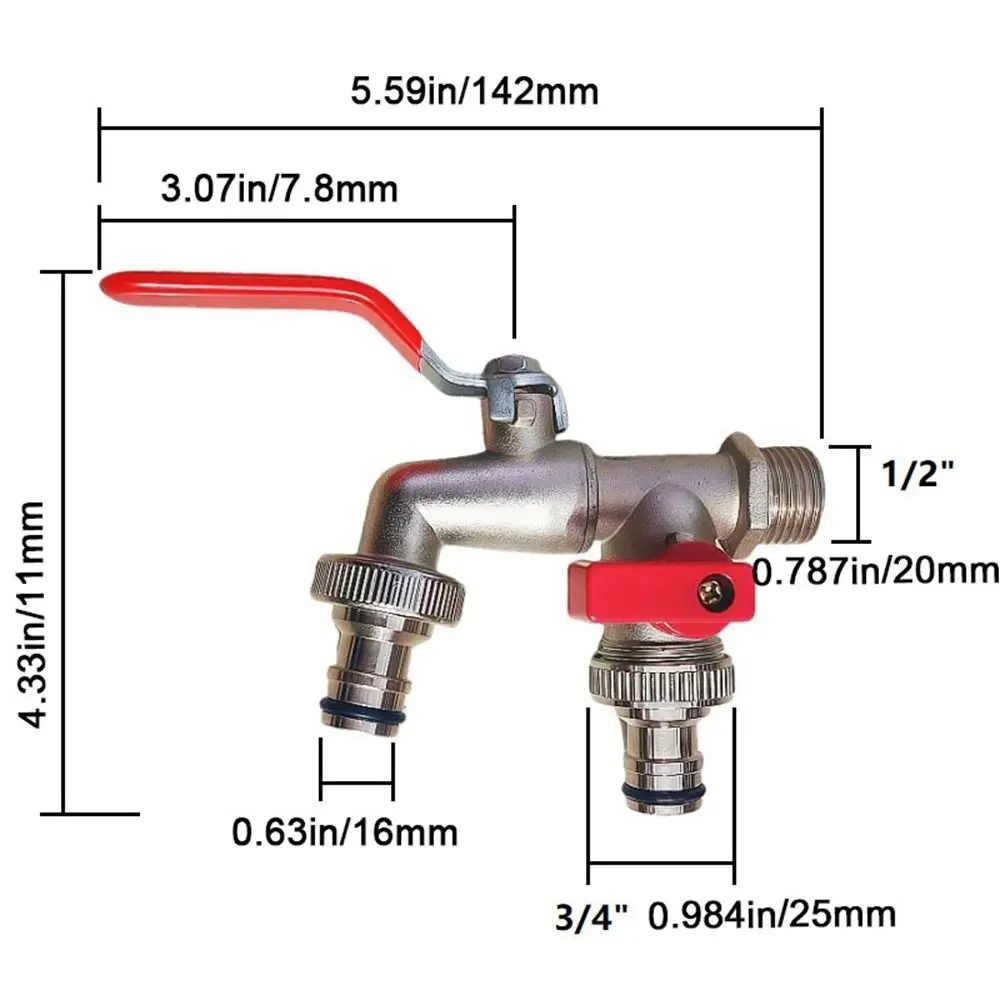 سبائك الزنك المزدوج الحلمة صنبور العالمي 1 مدخل 2 منفذ صمام مزدوج صنبور سهلة تشغيل/إيقاف المزدوج منفذ صنبور غسالة