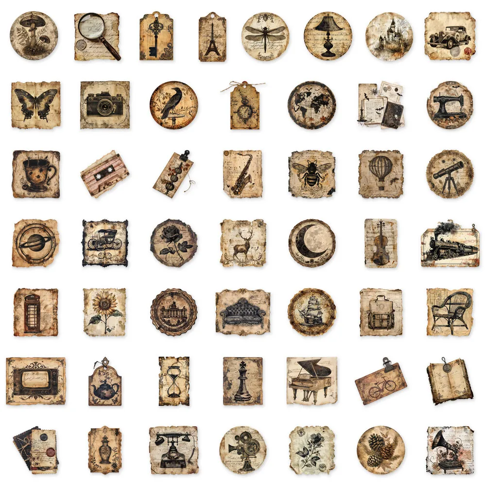 50 STKS Vintage Etiketten Vintage Items Minimalistische Stijl Stickers DIY Telefoon Gevallen Laptops Waterflessen Handrekeningen PET Stickers