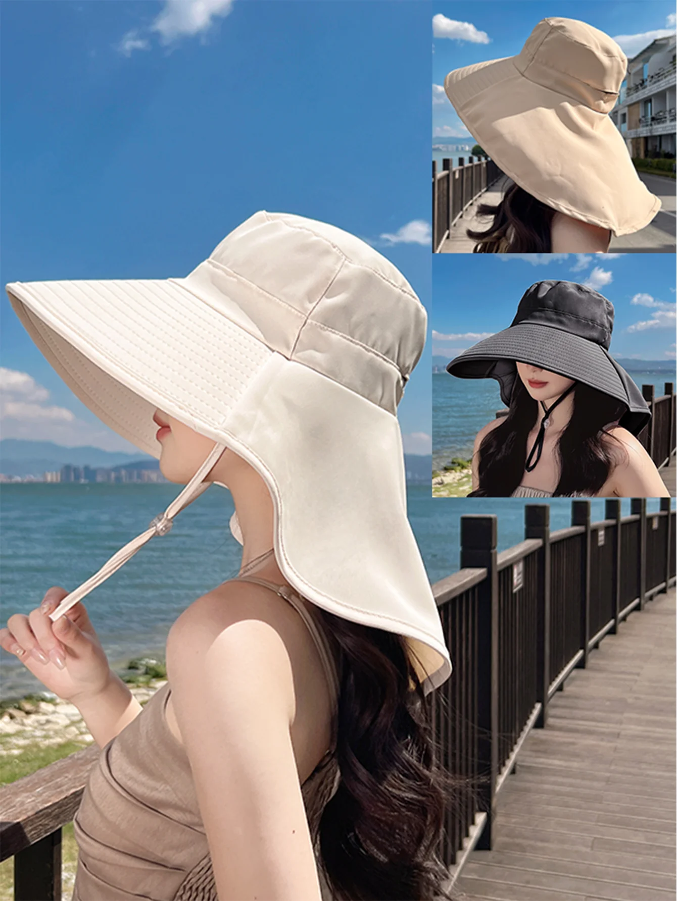 Summer Outdoor Large Wide Brim Sun Hat for Women Foldable UV Protect Beach Caps Korea Fashion Ponytail Bucket Panama Female