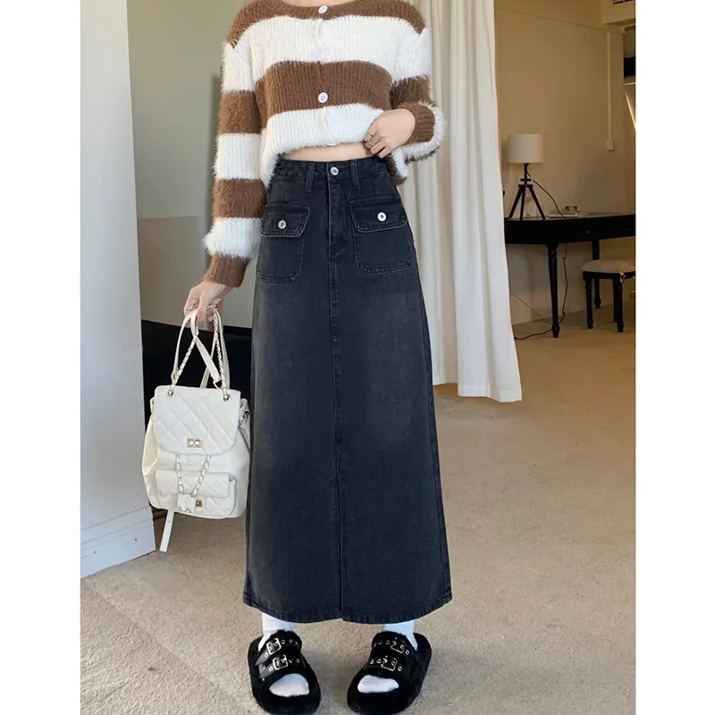 

008trendy split skirt women Spring and Autumn New High waist mid-length straightahip-wrapped skirt