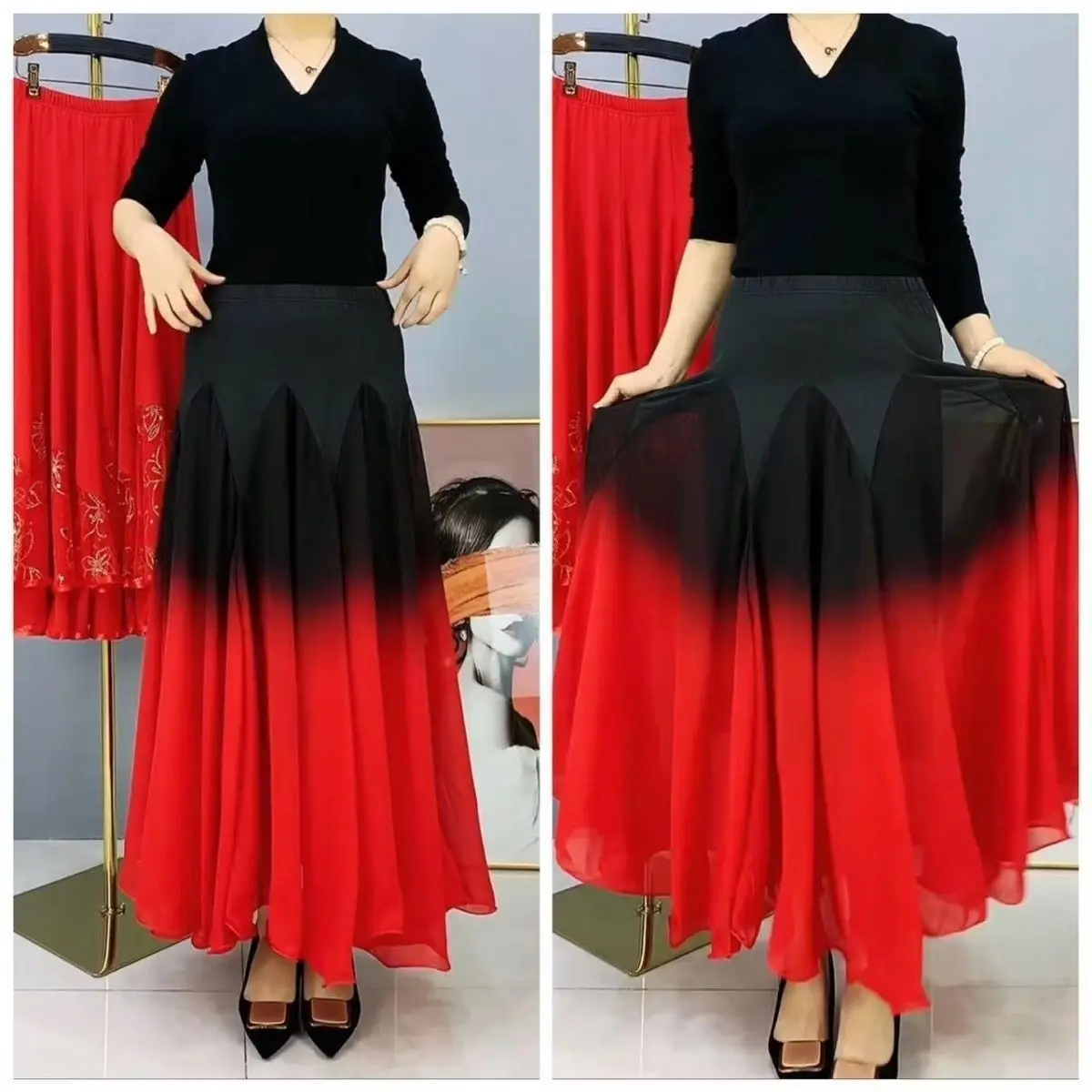 Western Style Gradient Modern Dance Ballroom Dance Square Dance Big Swing Skirt Half Skirt Sagging Feeling Dance Skirt