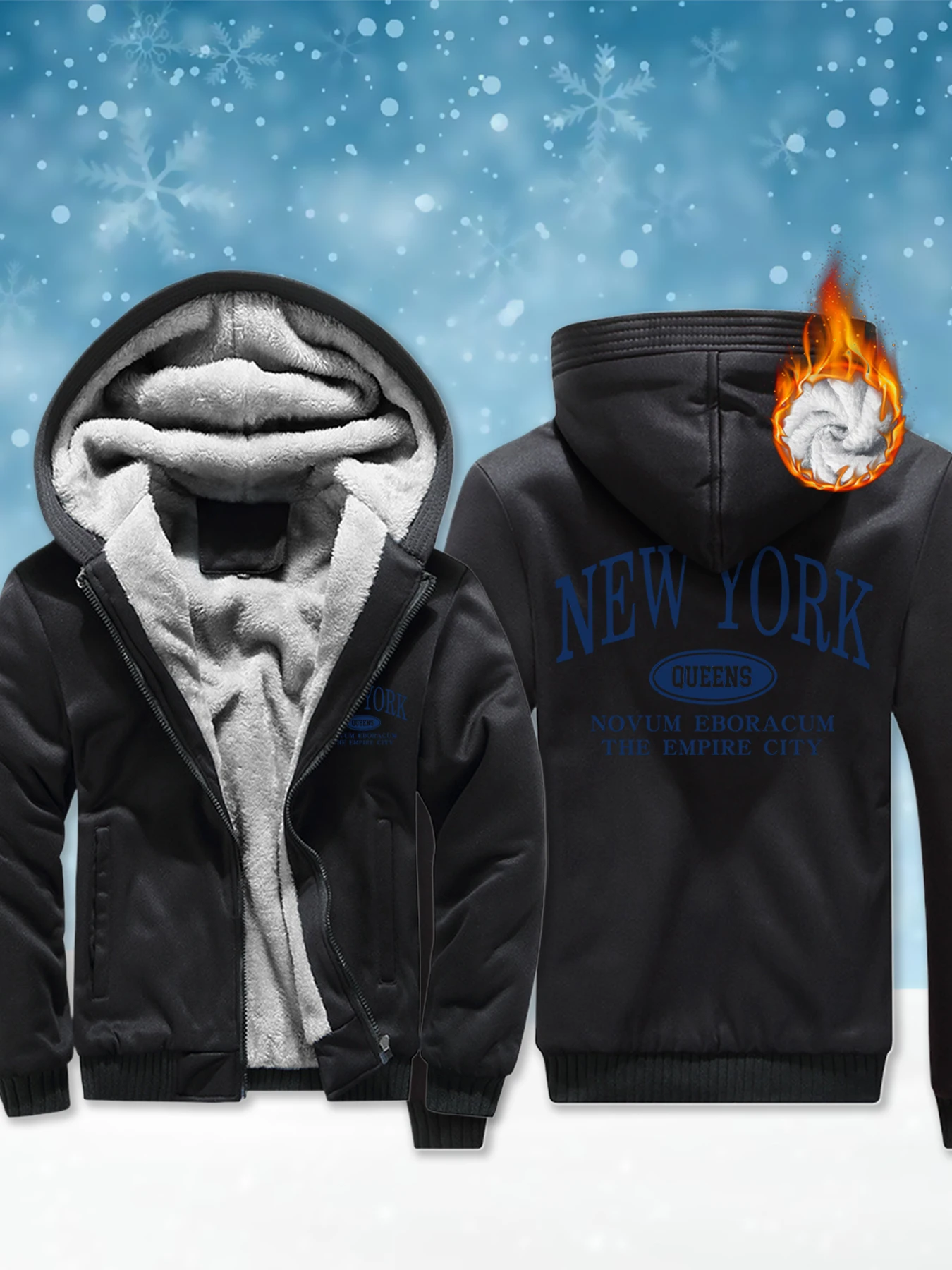 

Мужская куртка с капюшоном и буквенным принтом New York Queens, зимние удобные толстовки, флисовая теплая толстовка, модная толстая уличная толстовка
