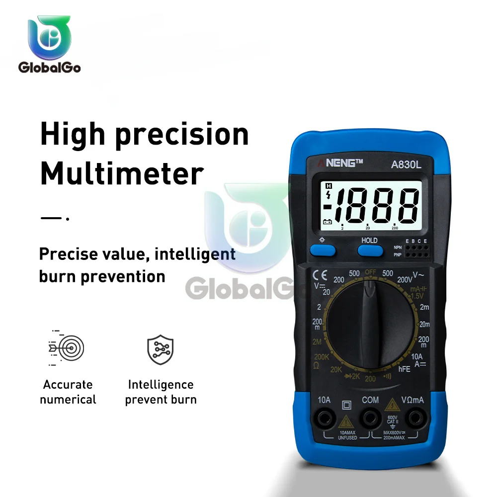 A830L LCD Digital Multimeter AC DC Voltage Diode Freguency Multitester Current Tester Luminous Display with Buzzer Function