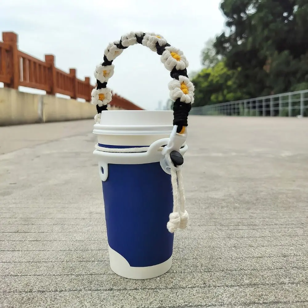 Fashion Daisy Pearl Kettle Buckle Lanyard Adjustable Shoulder Strap Students Outside Picnic Travelling Water Bottle Holder