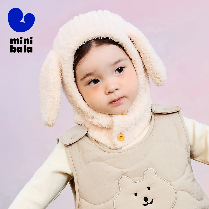 

Шапка-бини Mini Bala для мальчиков и девочек, новая зимняя детская теплая дышащая шапка с защитой ушей и шеи для младенцев