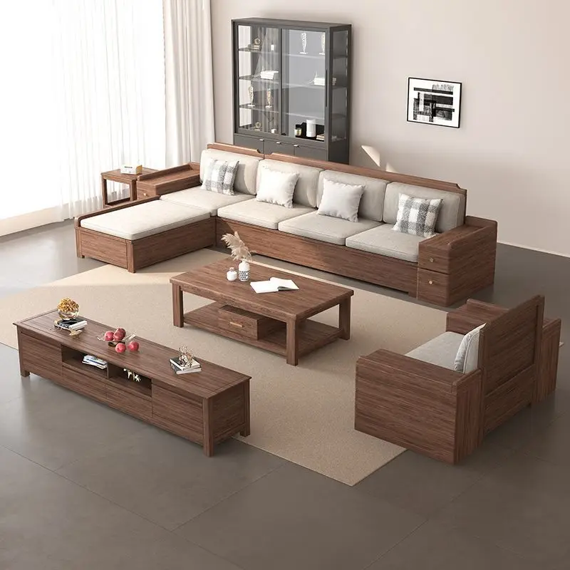 

Chinese-style solid wood sofa black walnut winter and summer dual-purpose storable sofa combination size