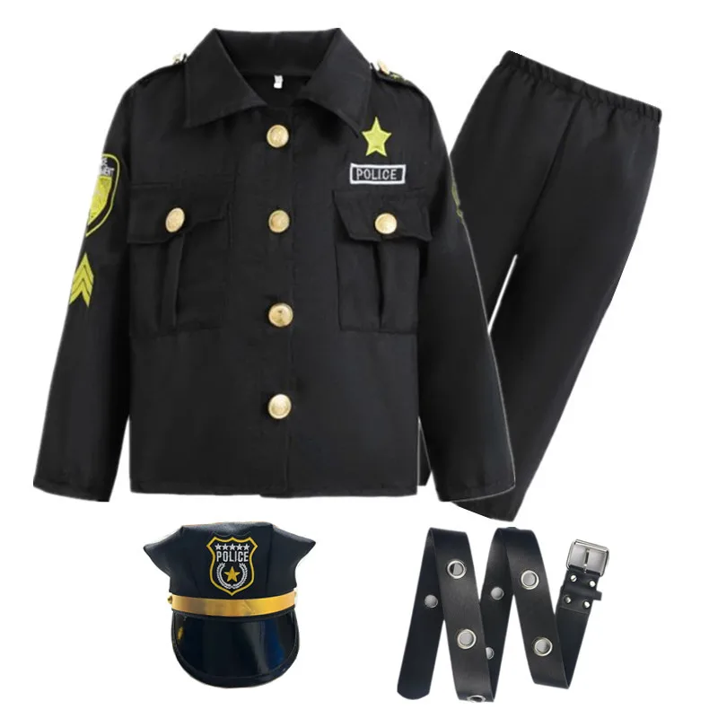 Deluxe Police Costume for Kids Embroidered Jacket and Walkie Talkie Set Halloween Party Dress-up with Telescope