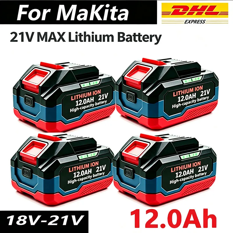 ~21V 12Ah Rechargeable Lithium Ion Battery For Makita 18V 21V Cordless Power Tools Fit DDF487 Electric Drill Replacement Battery