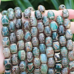 8pcs ,10x14mm Natural Green Agate Ancient Tibet Dzi beads, Many patterns, For DIY Jewelry making !