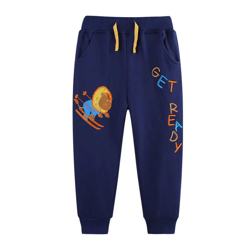 

Jumping Meters 2-7T Full Length Drawstring Lion Letters Embroidery Baby Trousers Autumn Spring Winter Children Long Pants Loose