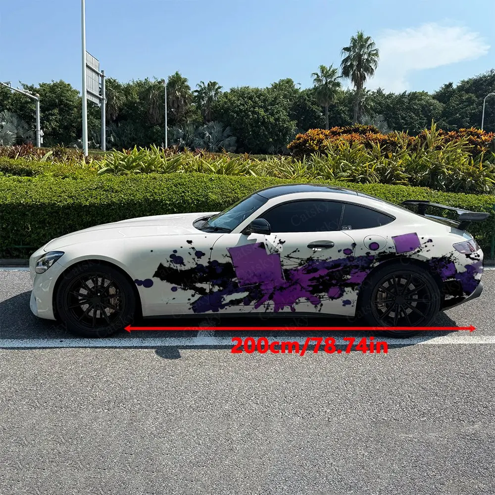 2pcs Black Purple Ink-Splatter Trendy, Durable, Fade-resistant, Enhance Vehicle Aesthetics With Artistic Design Car Vinyl Wraps