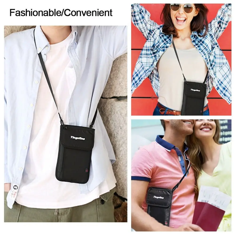 للجنسين نايلون RFID جواز السفر معرف حقيبة مقاوم للماء متعددة الوظائف وثيقة الحقيبة الرقبة المحفظة المرأة