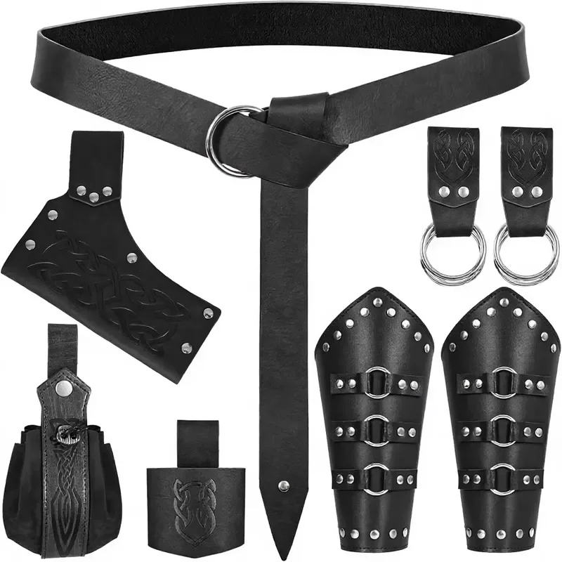 Medieval Renaissance Sword Band Faux Leather Bracer Set - Echo Pirate Costume Accessories Unisex Halloween TV Movie Costume