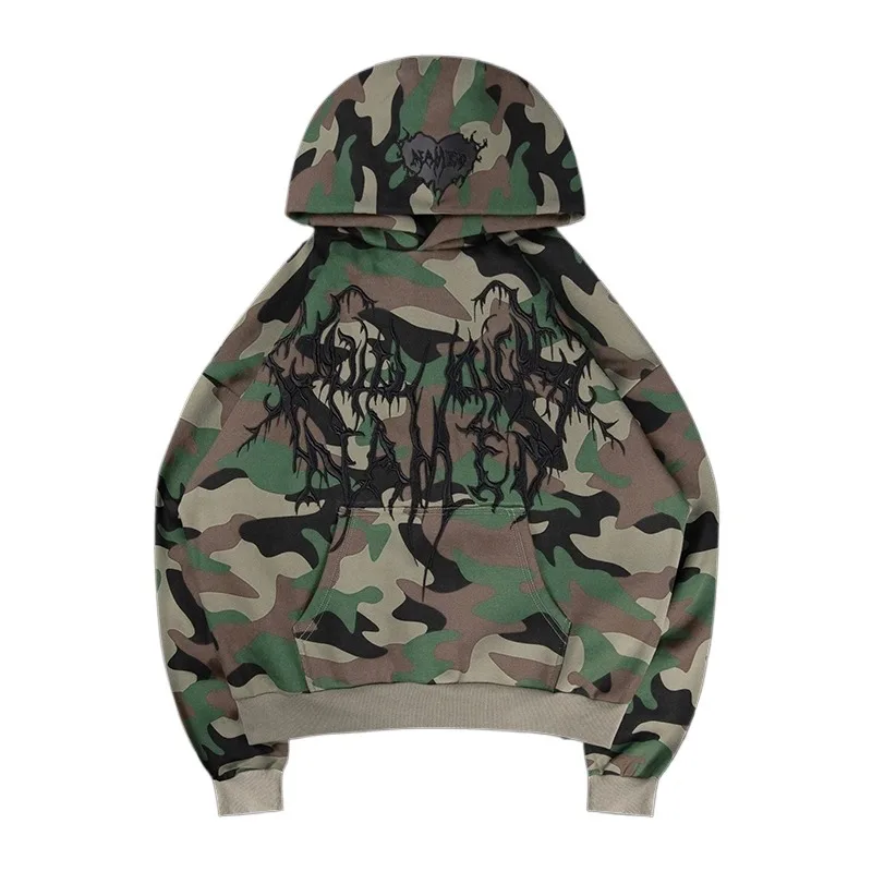 

Y2K Hoodie vintage cold heart embroldered Hoodie camo new Gothic Sweatshirt Oversized Hoodie Hip Hop Casual Fashion streetwear