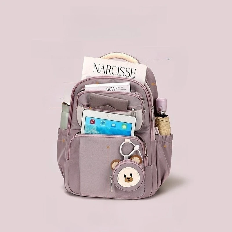 1pcs Tear Resistant Nylon Large Capacity School Bag Cushioned Top Handle Cute Decor Laptop Backpack For Outdoor Daily Use