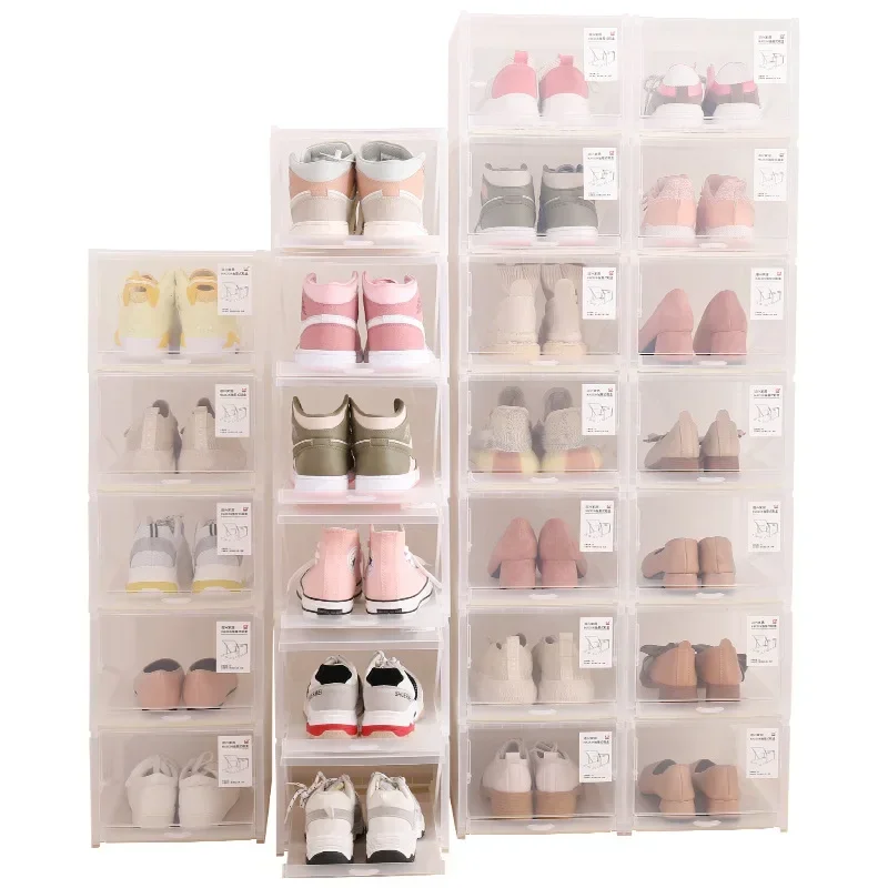 Clear Plastic Shoe Storage Boxes, Stackable Shoe Organizer for Closet, Pull Out drawer Design