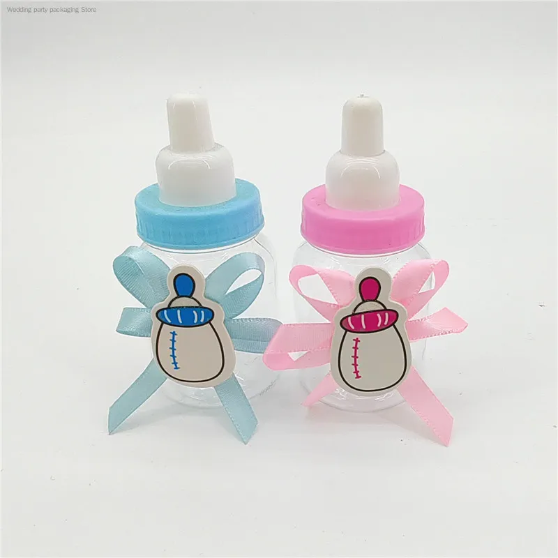 Mini Transparent Plastic Feeder Bottle Candy Box Cute Blue/pink Wedding Birthday Baby Shower Cake Boy Girl Party Supplies Decor