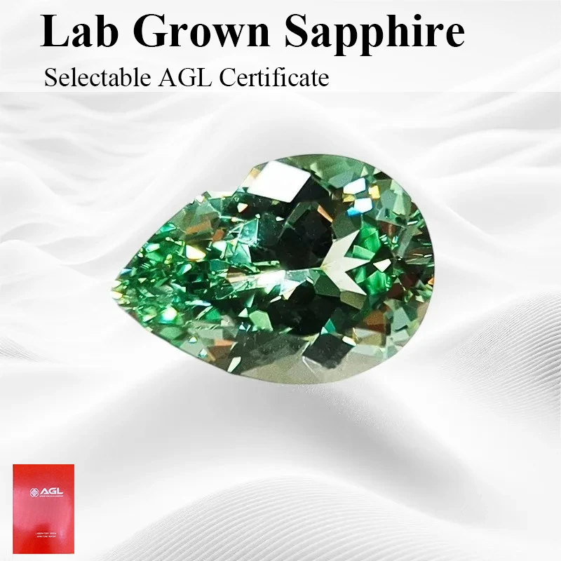 

Top Lab Grown Sapphire Pear Shape Green Color Charms Gemstone DIY Advanced Jewelry Making Extremely Shiny Quality Certificate