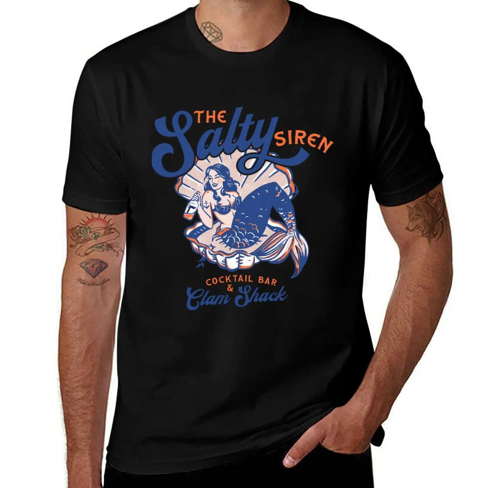 The Salty Siren Cocktail Bar Clam Shack Cute Retro Mermaid Travel Art T-Shirt Art Pattern Printed Casual Top T-Shirt