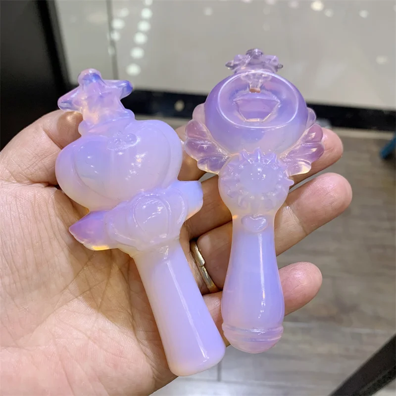 10.5cm High Quality Opalite Crystal Magic Stick Carvings Reiki Healing Statue Magician Wand For Home Decoration 1pcs