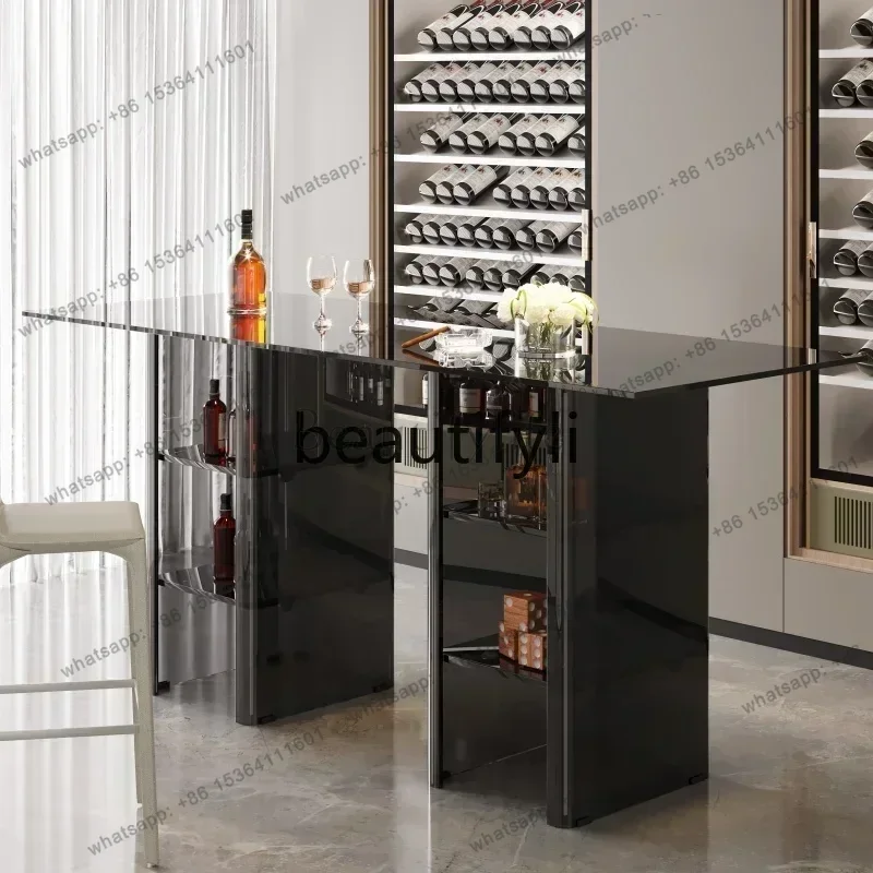 HJ Tempered Glass Bar Counter Italian Minimalist Home Living Room High Table Villa High-end Fashion Partition Cabine