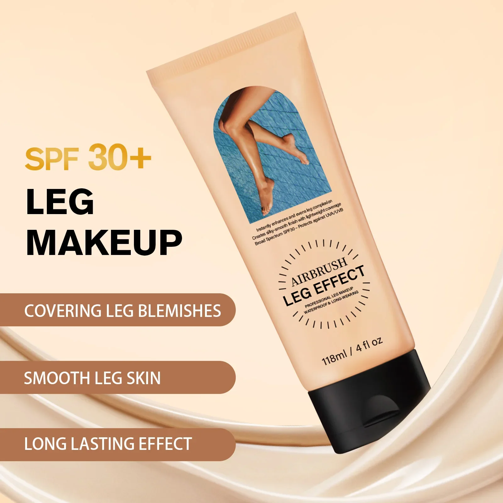 118 ml Bein-Körper-Grundierung, wasserfester Concealer mit Lichtschutzfaktor 30+, sofortiger Abdeckung für gleichmäßigen Hautton, langanhaltende Bräunungscreme