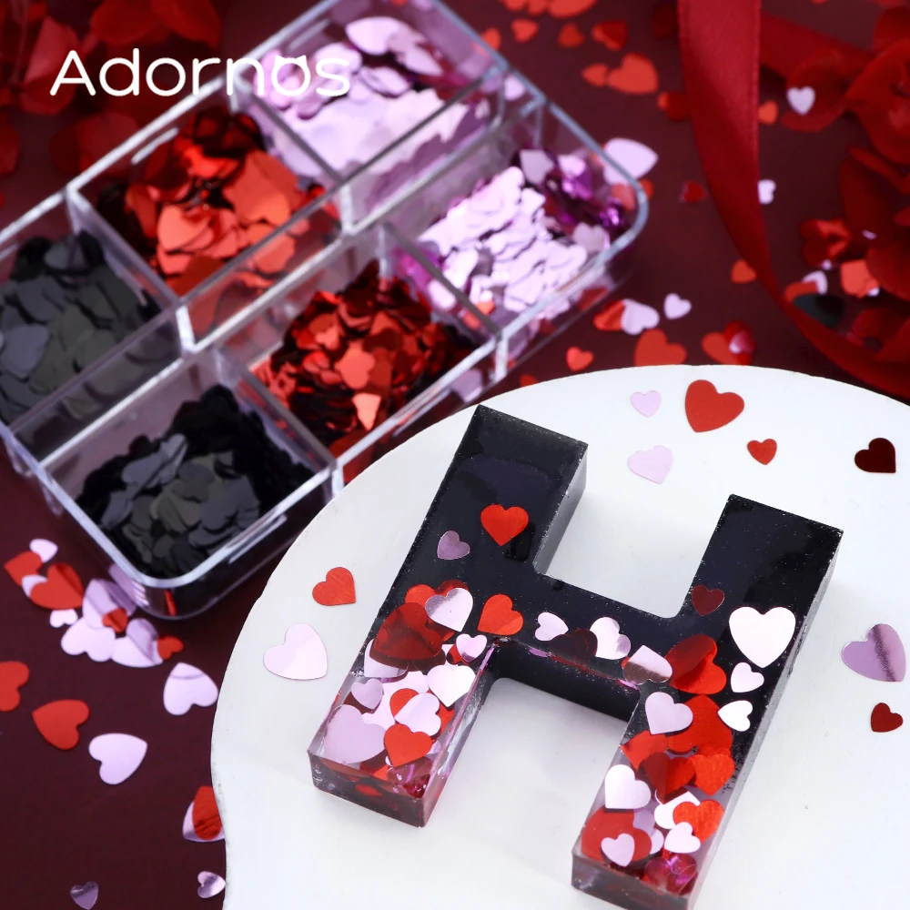 6 Grids Mix Love Heart Sequins Glitter For Epoxy Resin Filling Balck Red Purple Heart Shape Paillettes DIY Pendant Crafts Making