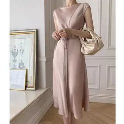 Brand Bohemia lace up artificial silk dress Korean style women Acetate satin dress sexy long maxi party dress vestido mujer