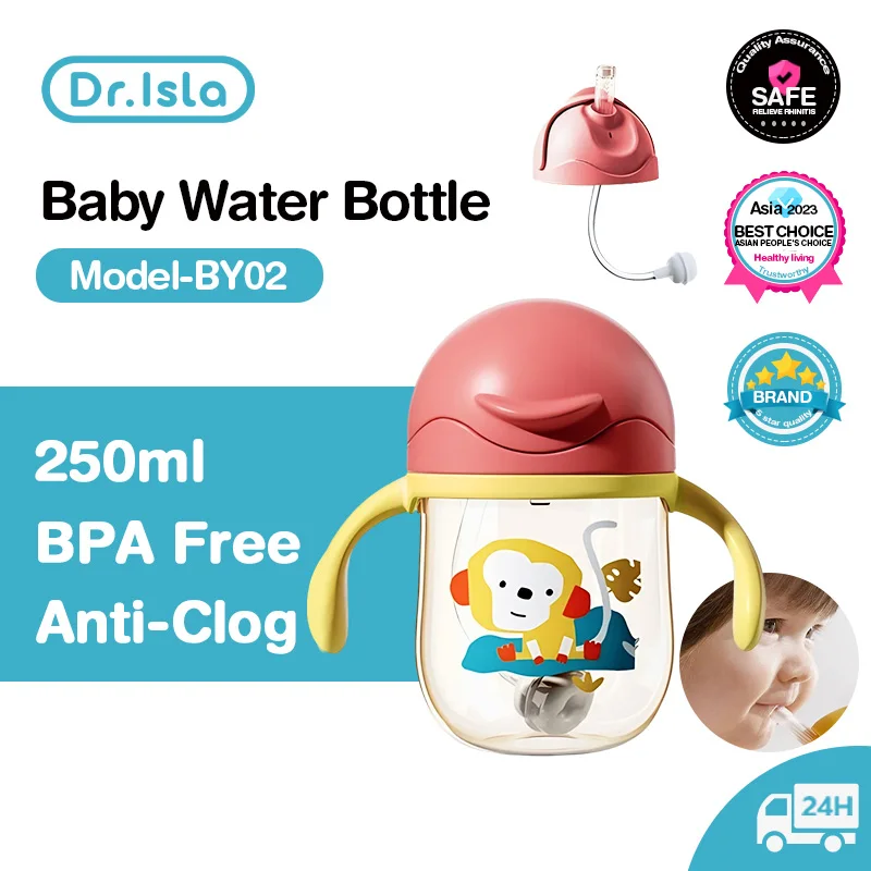 250ML Baby Water Cups Baby Learning Drinking Cup with Double Handle Flip Lid Leakproof Infants Water Cups Bottle BPA Free