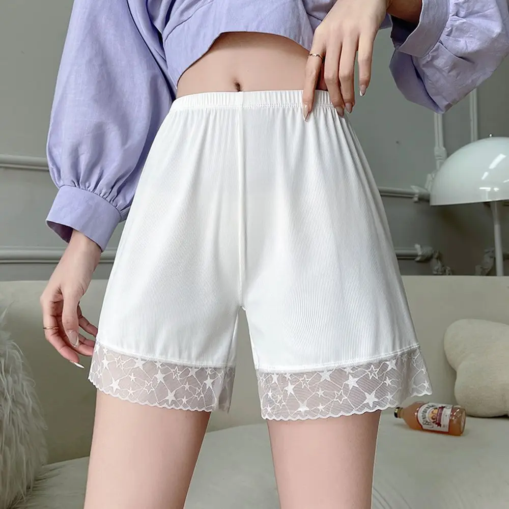 Sexy Lace Satin Safety Shorts Comfortable High Waist Ice Silk Lingerie Solid Color Summer Short Pants