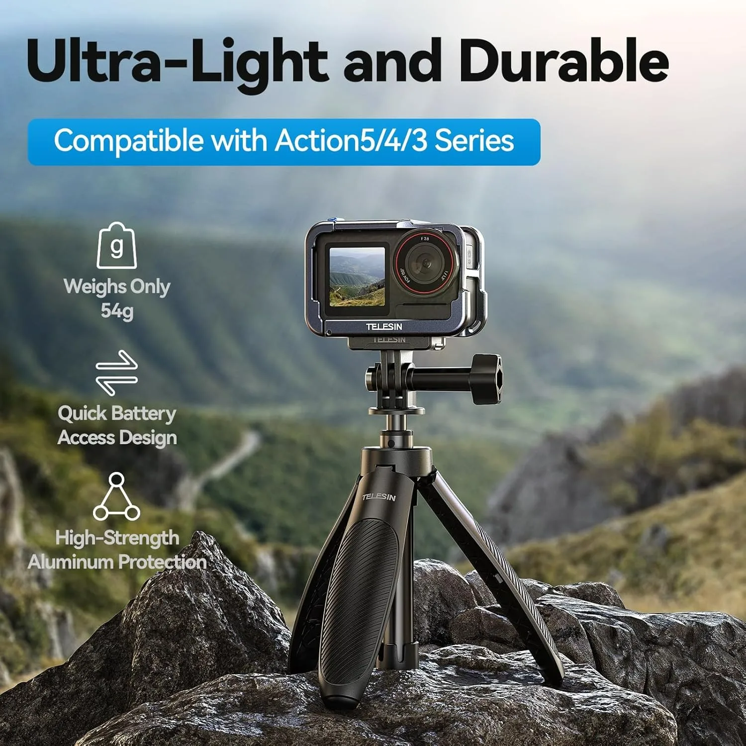 حافظة كاميرا من الألومنيوم خفيفة للغاية من TELESIN لـ DJI Action 5 Pro Action 4 Action 3 إطار حماية مع حذاء بارد 1/4