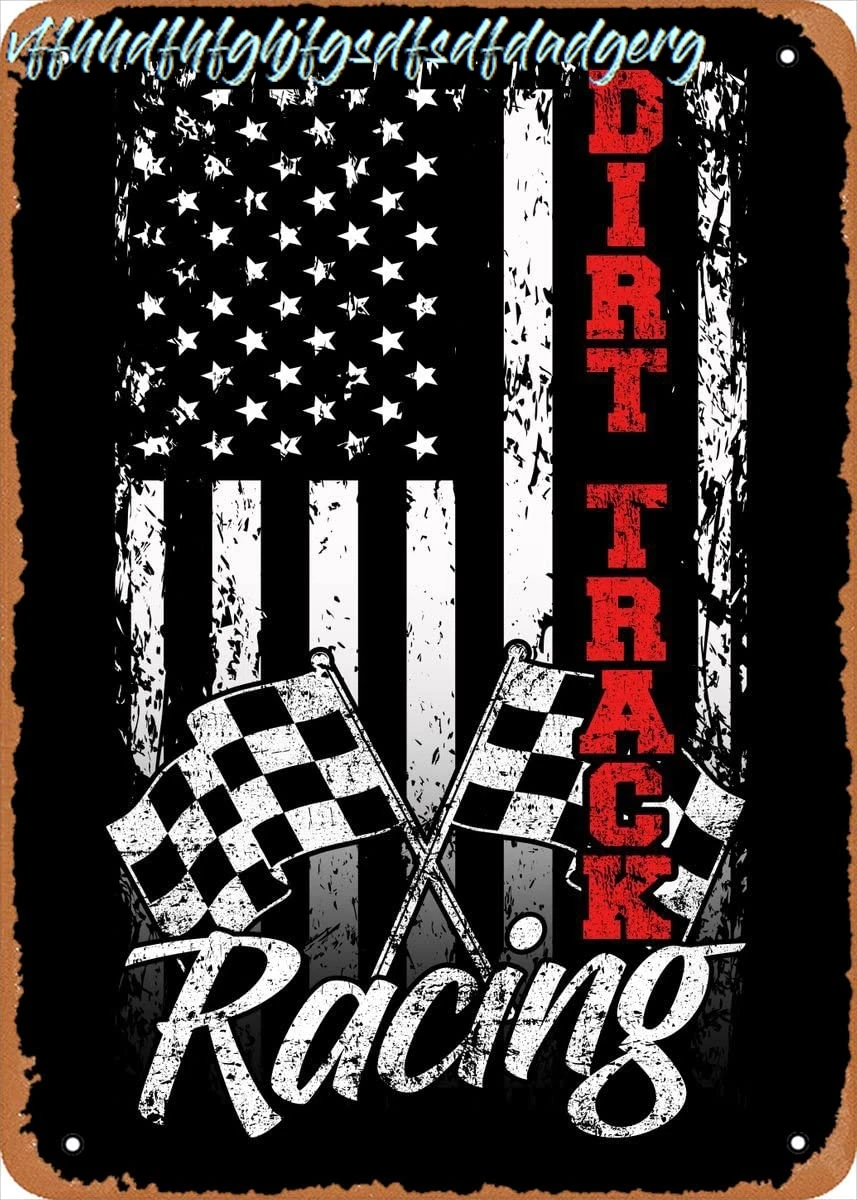 Muecddoa Retro Wall Art Decor Tin Signs - Dirt Track Racing Motorsports Wall Art Decor Metal Sign - 8 x 12inch sign