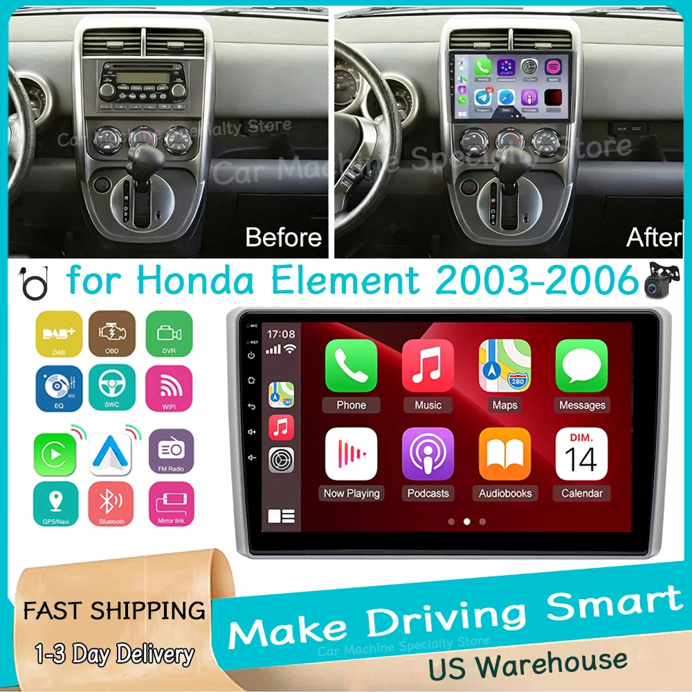 

Автомагнитола 2+64 ГБ, 10 дюймов, для Honda Element 2003-2006, Android 15, GPS-навигация с Carplay, Android Auto, WiFi, Bluetooth, разделенный экран
