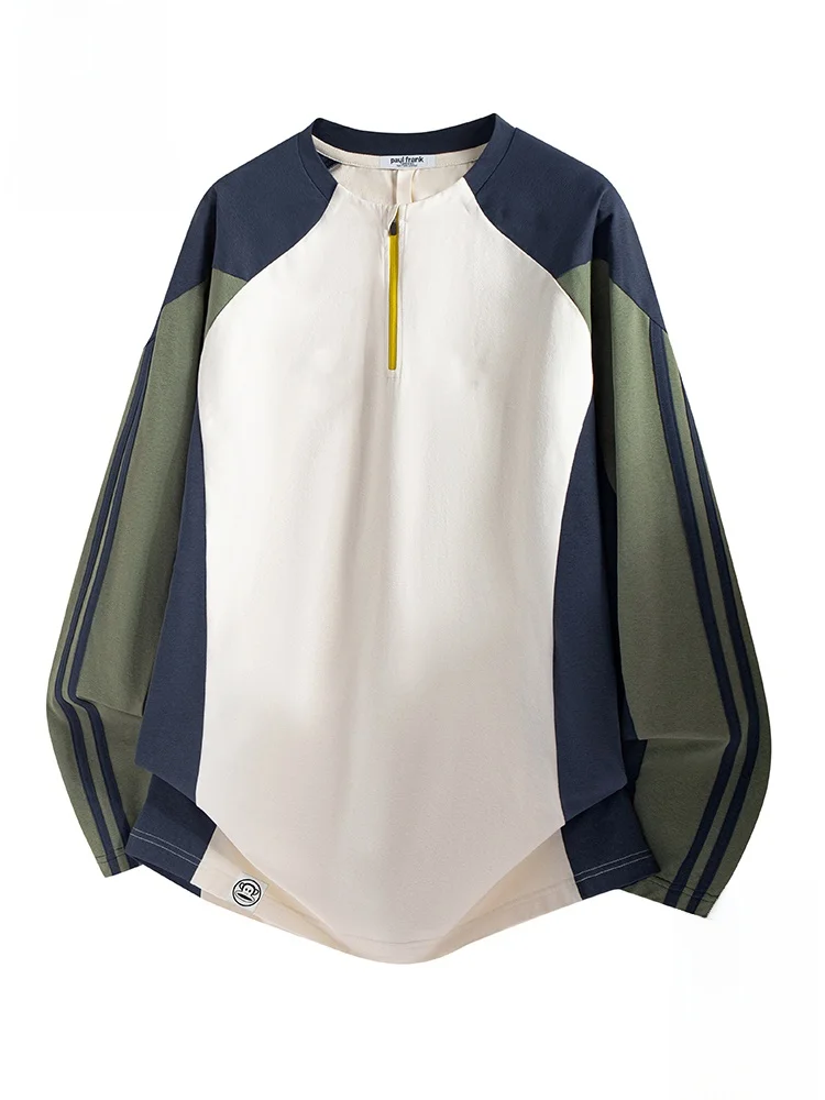 

Мужская футболка Paul Frank свободного кроя с длинным рукавом и круглым вырезом, весенний базовый топ с цветными блоками, удобная ткань из полиэстера