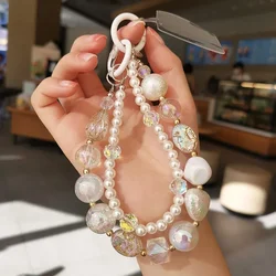 Double Chain Colorful Pearl Mobile Phone Lanyard Creative Handmade Bead Universal Phone Case Anti Loss Chain Phone Charm Strap