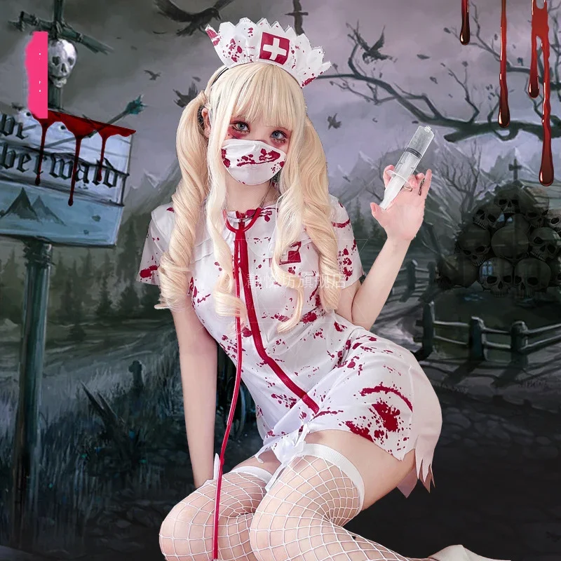 Costume d'Halloween pour Femme, Cosplay, Robe d'Infirmière, Dessin Animé, Terroriste, Sang, Médecin, Tenue Éducative, Y2k