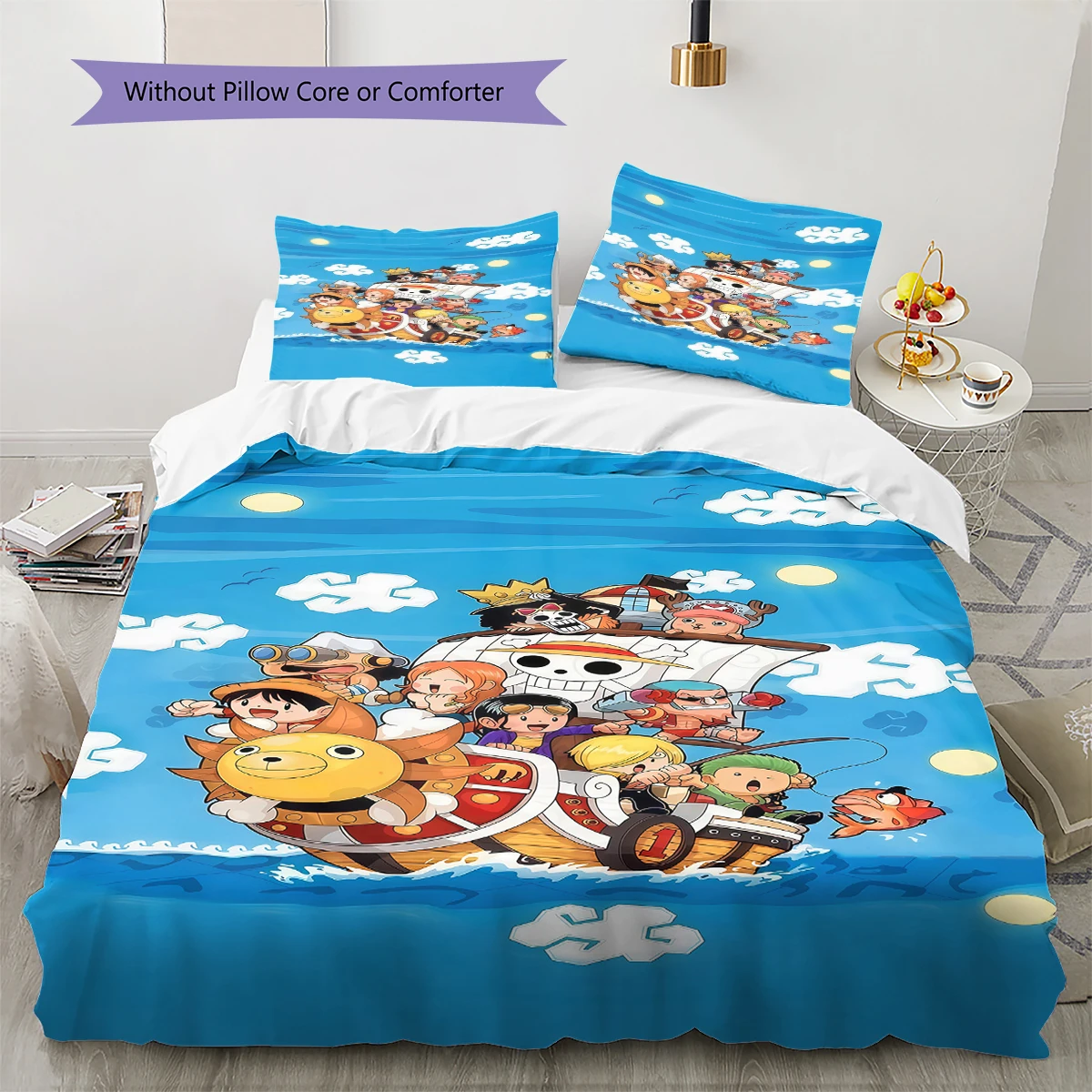 ONE PIECE Anime 3pcs Bedding Set, Digital Print Duvet Cover & 2 Pillowcase, Children Gift, No Core, Soft Fabric -HYQ49