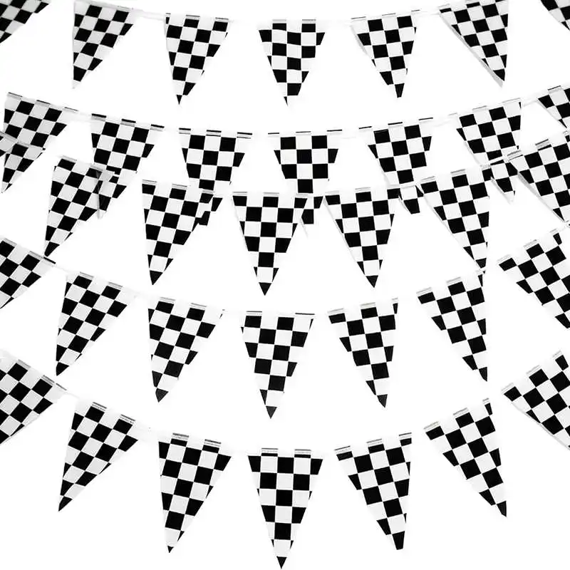 38PCS Triangle Checkered Flag Auto Race Car Sport 14x21cm Black White Chequered Hang String Bunting Pennant Flags Banners