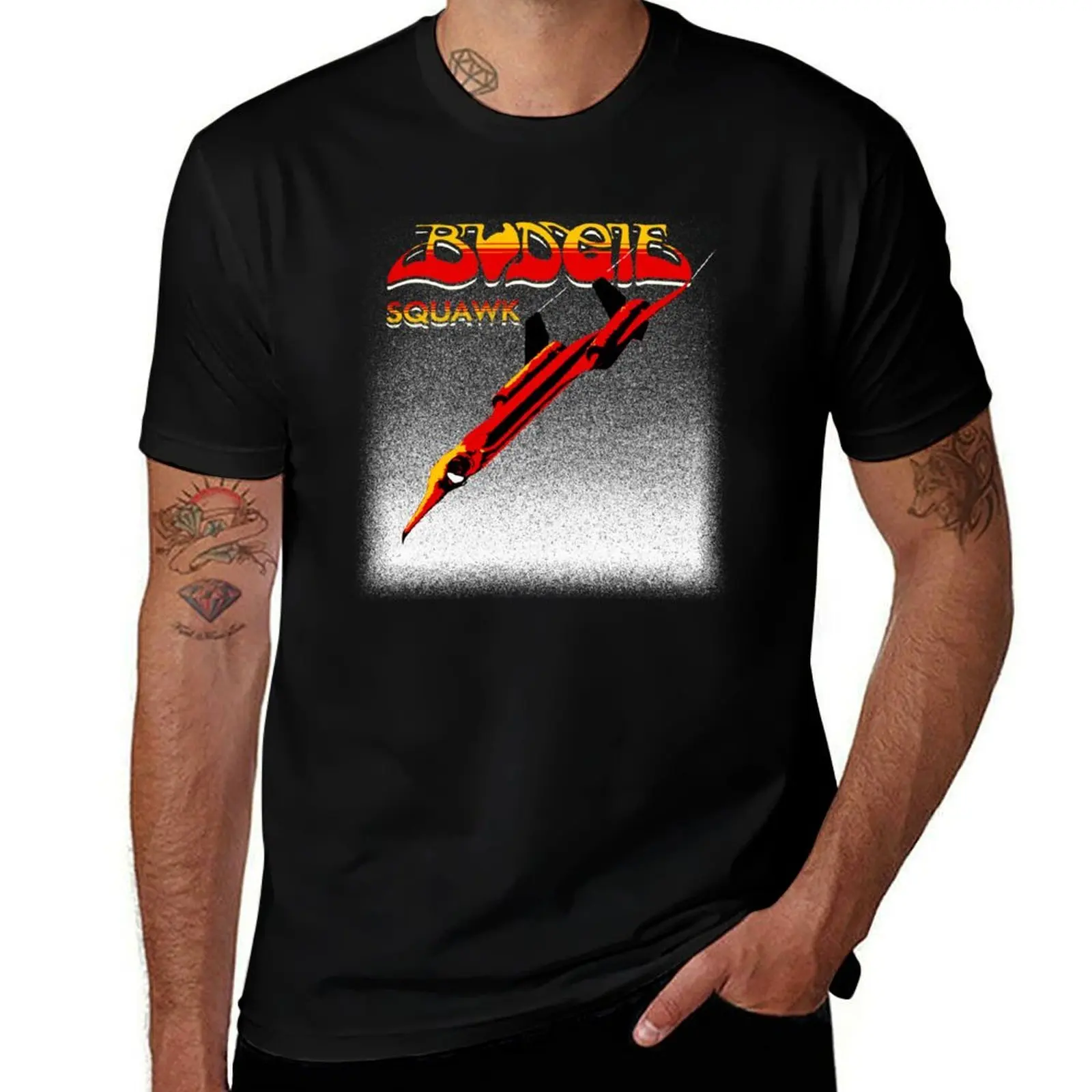 Budgie Band Squawk Album v2 T-Shirt Vintage Print Crew Neck Tee T-Shirt