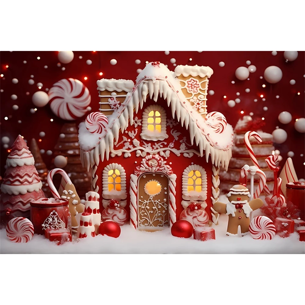 Merry Christmas Background Photography Backdrops Xmas Red House Gingerbread Winter Snow Backdrop Decor Baby Shower Studio Props