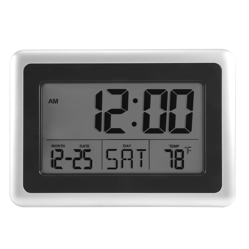 Digital Wall Clock, Large Lcd Display, Battery Operated, Indoor Temperature, Calendar, Table Standing, Snooze Without Back Light