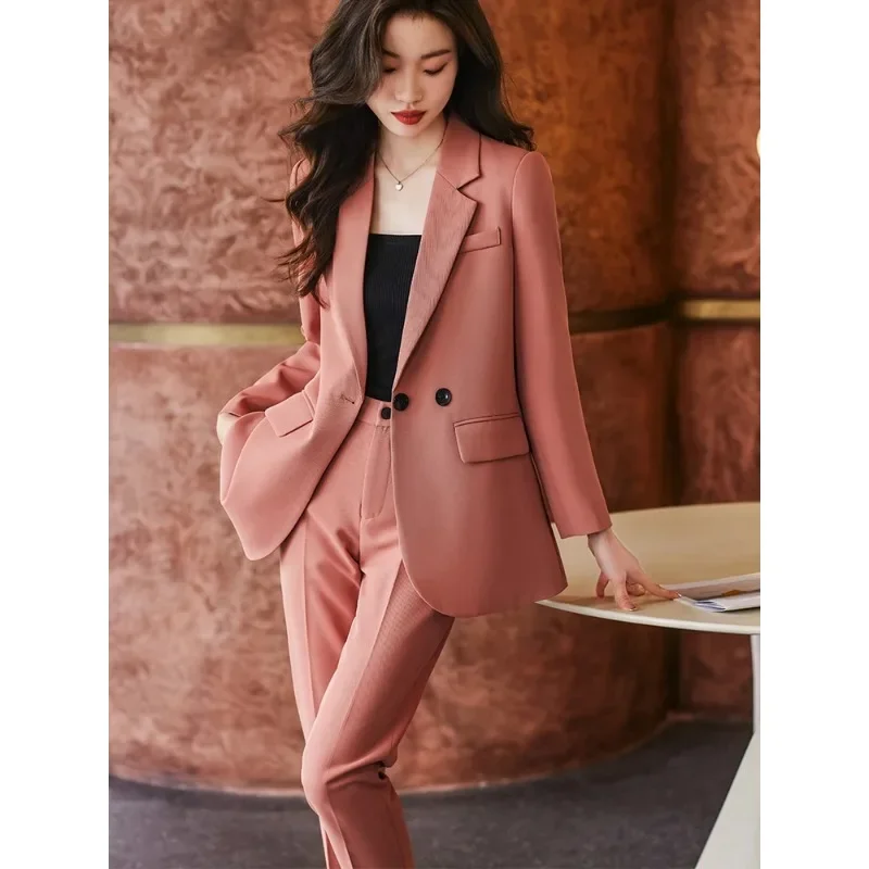 Koffie Roze Zwarte Vrouwen Broek Pak Office Dames Zakelijke Werkkleding Formele 2 Delige Set Dames Losse Jas Blazer En Broek