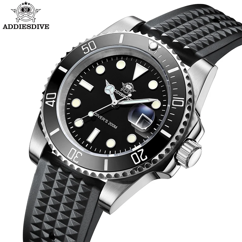 ADDIESDIVE Men\'s watch Quartz 316L Stainless Steel Ceramic Bezel Luminous Rubber Strap 200m Diving Watch Relógio De Quartzo