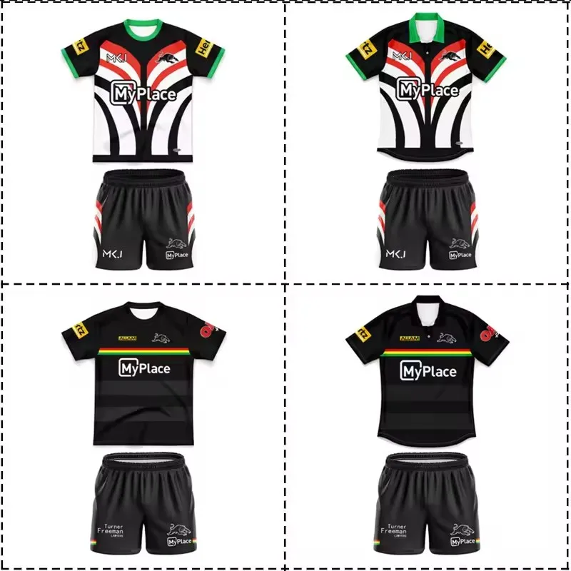 2025 Penrith Panthers 워밍업 티 키즈 키트 럭비 저지 사이즈: 16-26 (맞춤 이름 번호 인쇄)