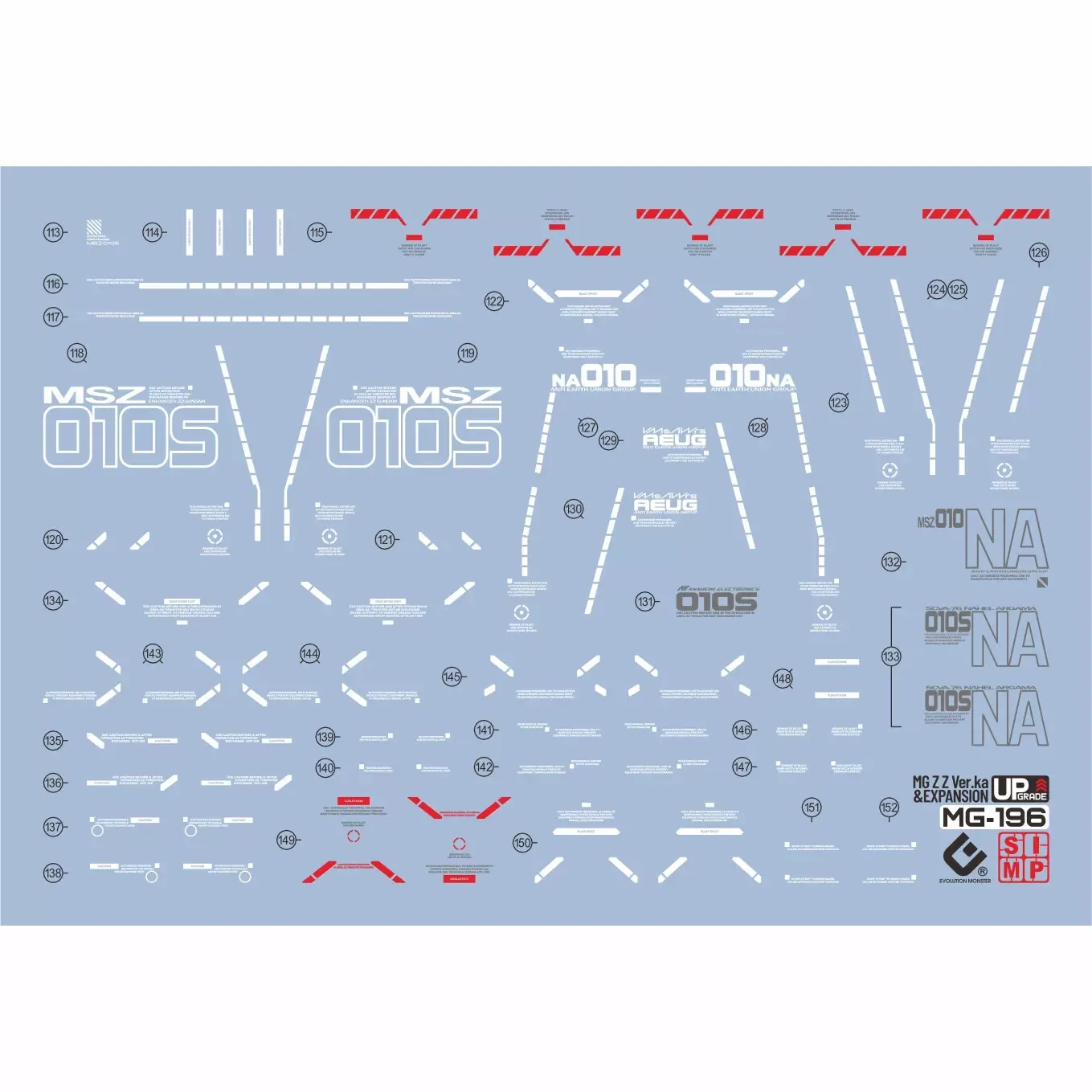 EVO calcomanía de agua para 1/100 MG ZZ Ver.KA modelo materiales auxiliares calcomanías de alta precisión modelo de plástico signos de detalle