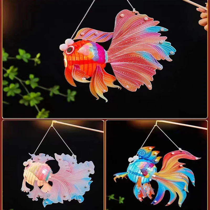 Led Light Kids Mid-Autumn Festival Lantaarn Zegeningen Handgemaakte Fish Glow Handheld Lantaarn Draagbare Gloeiende Koi Karper Vis Lantaarn