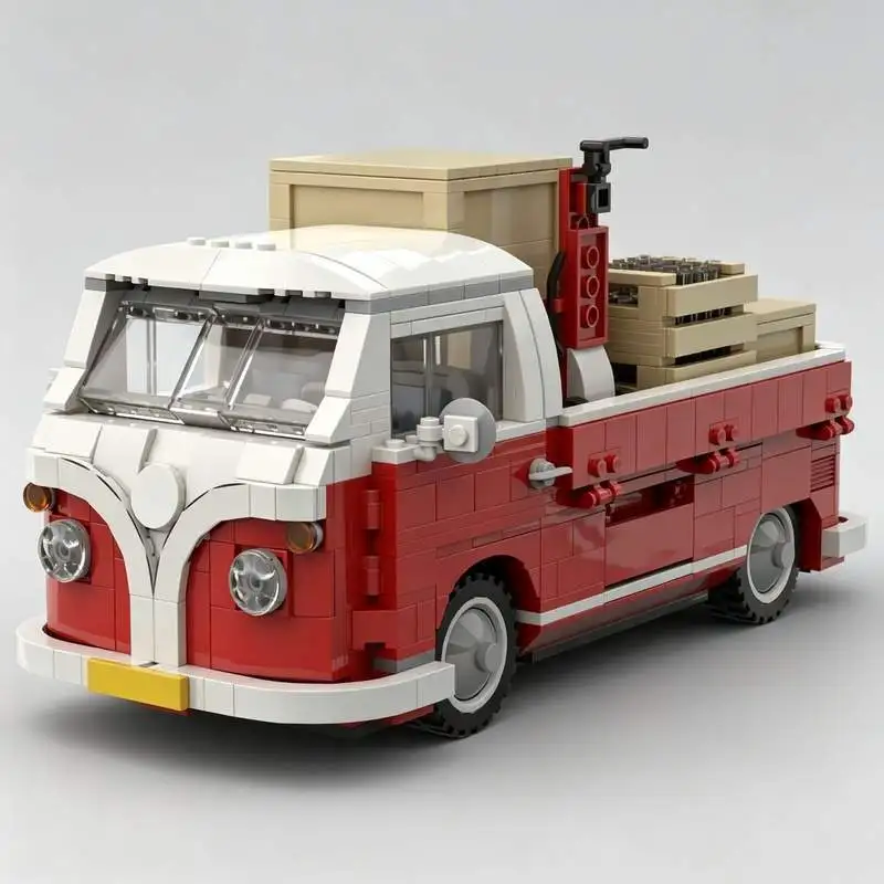 1431PCS Vintage Red Pickup Truck Building Blocks Classic Utility Vehicle Model DIY Assembly Toy Creative Engineering Display Col